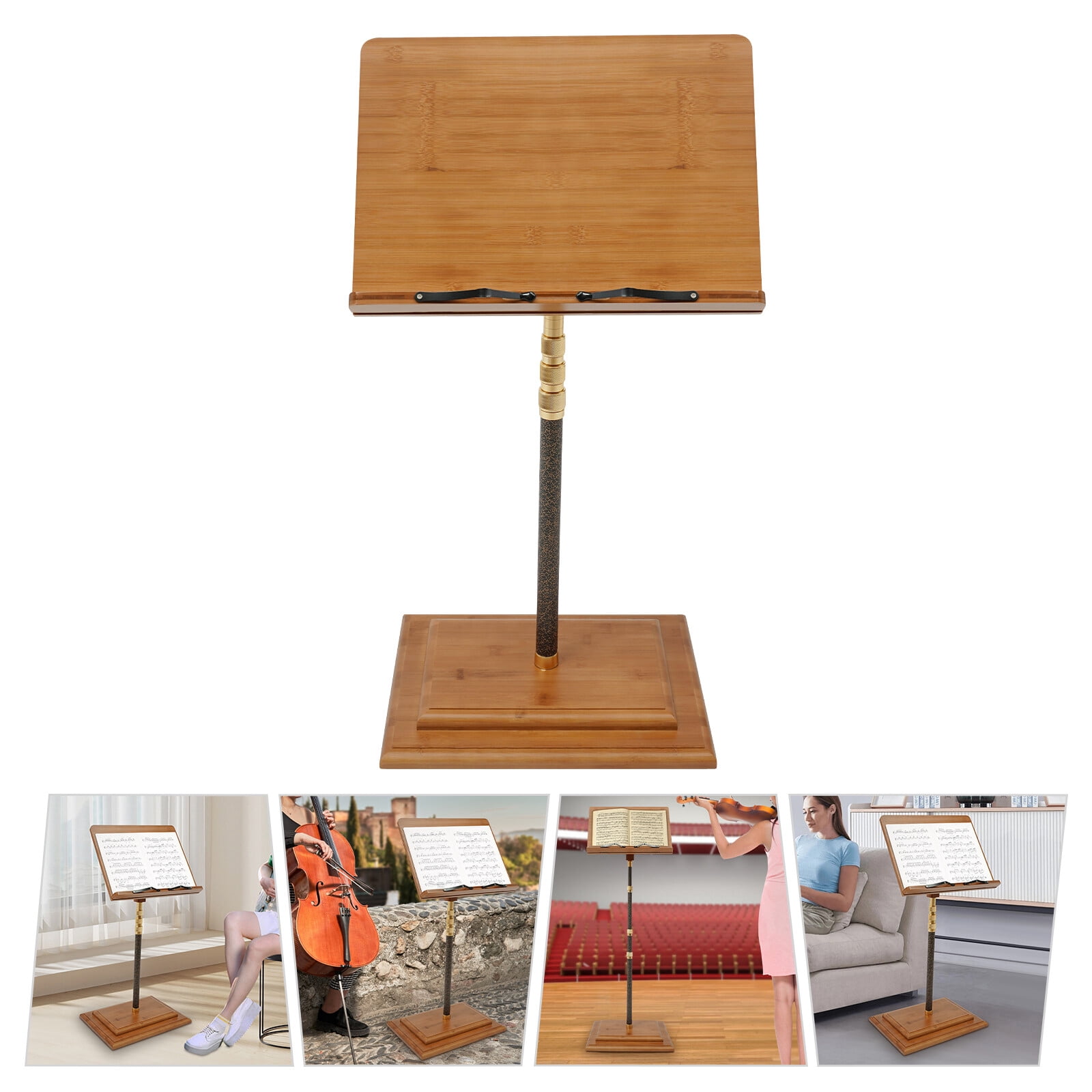 TFCFL Height Adjustable Bamboo Music Stand Free Standing Bamboo Conductor Music Stand W/ Wide Wooden