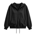 thumbnail image 6 of Girls Solid Color Full Zip Hooded Sweatshirt, Kids Zip‑Up Hoodie Jacket, Loose Fit Casual Outerwear Tops for Autumn Winter Daily School Outdoor Travel Wear(Black,3-4 Years), 6 of 6