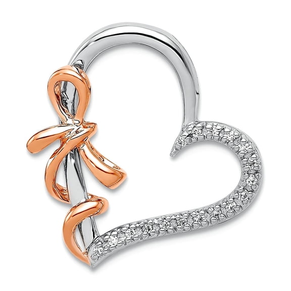 14k Solid Gold Two-toned Diamond Polished Love Heart With Bow Pendant Necklace 20x18mm Wide Pendant for Women