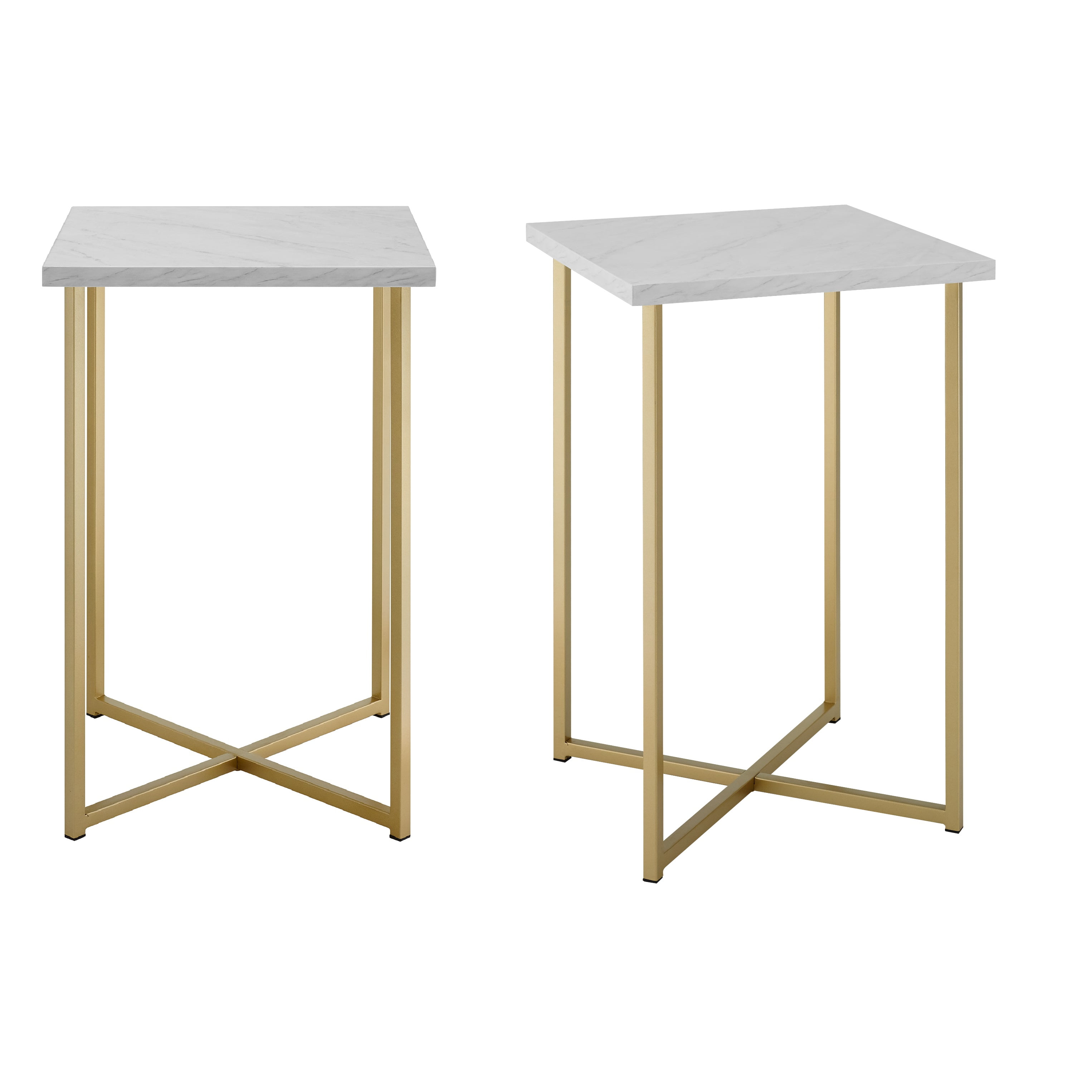 Modern Faux Marble Sofa Side Table Accent End Table Tea Table with Gold Metal Frame for Living Room Balcony Black Gold Henf Nesting Coffee Table Set of 2