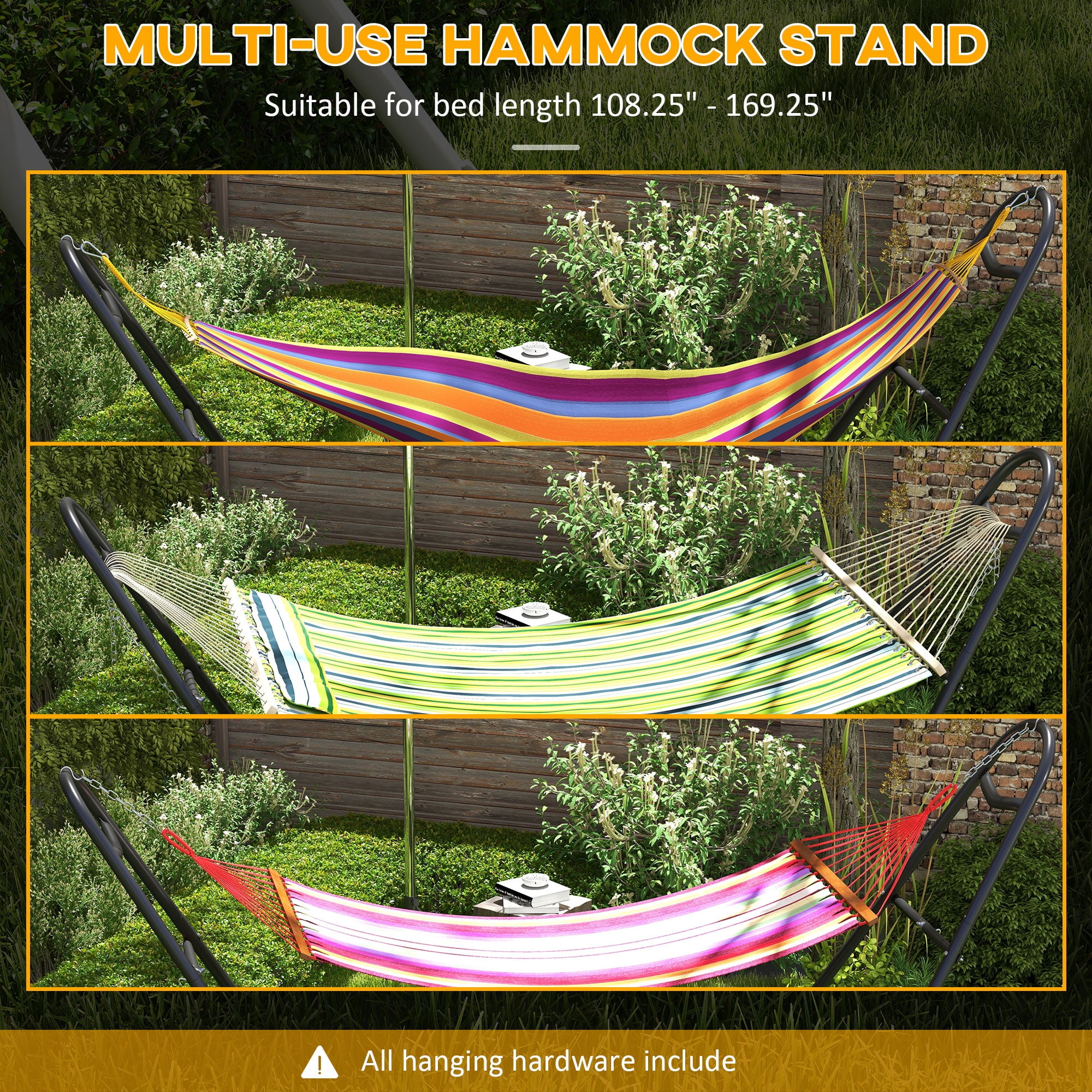 Garden Accessories Outsunny Hammock Stand for 2 Person, Portable Adjustable Steel Frame Hammock Stand with Weather Resistant Finish for 9-14’ Hammocks, 10.3', 550 lbs. Capacity, Black,Garden Decorat
