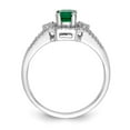 thumbnail image 2 of 14K White Gold Ring Band Gemstone Emerald Octagon Green Diamond Round, Size 9, 2 of 3