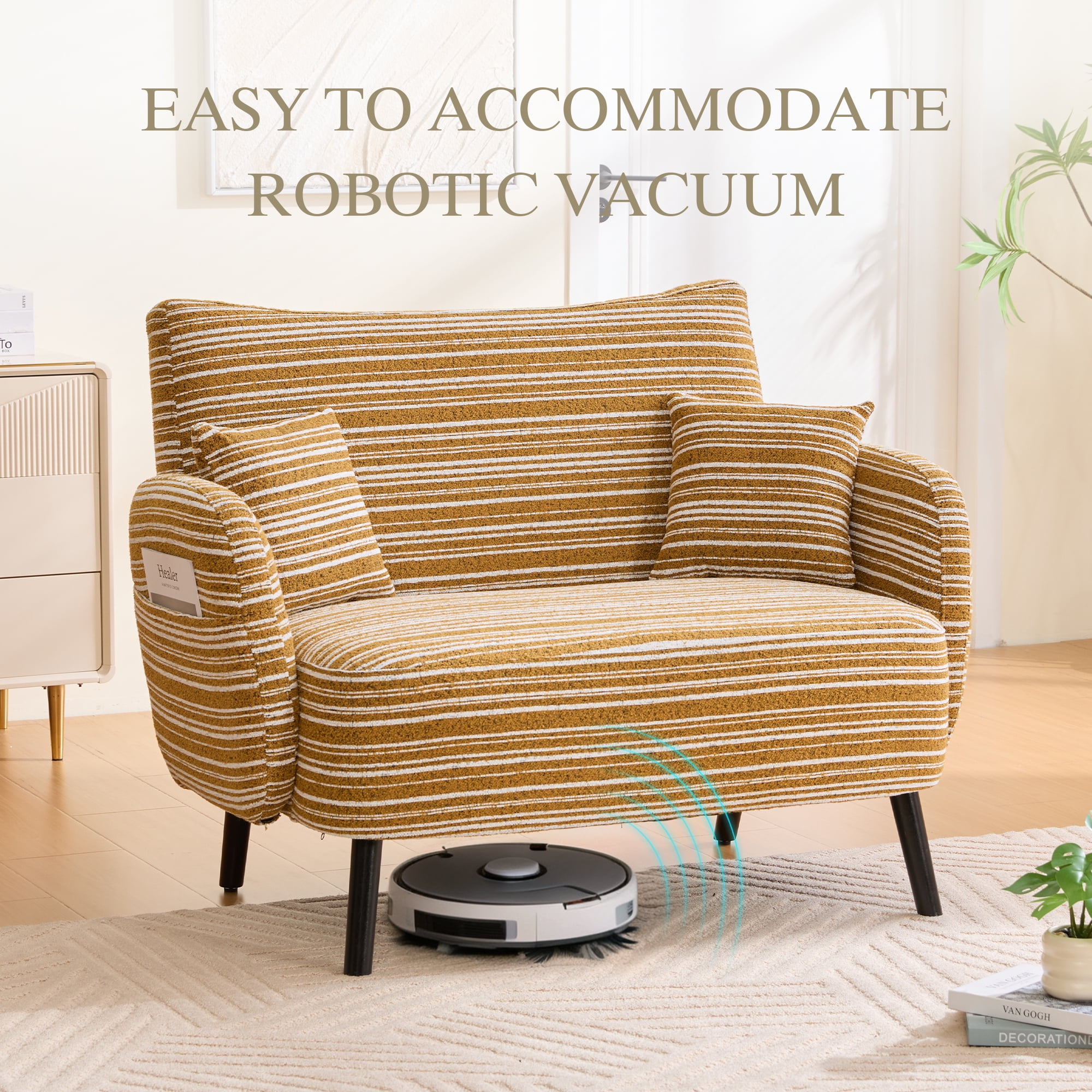 Jopath Modern Style Loveseat Sofa with Ultra-Comfortable Armrests, Armrest Pillows, and Storage Pockets, Deep-Seated Two-Seater Sofa for Bedroom, Small Spaces, Apartments Mustard Yellow