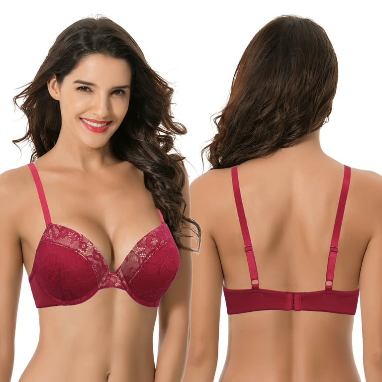 Curve Muse Women's Plus Size Full Coverage Padded Underwire Bra-2PK-NUDE,RED-32DD  
