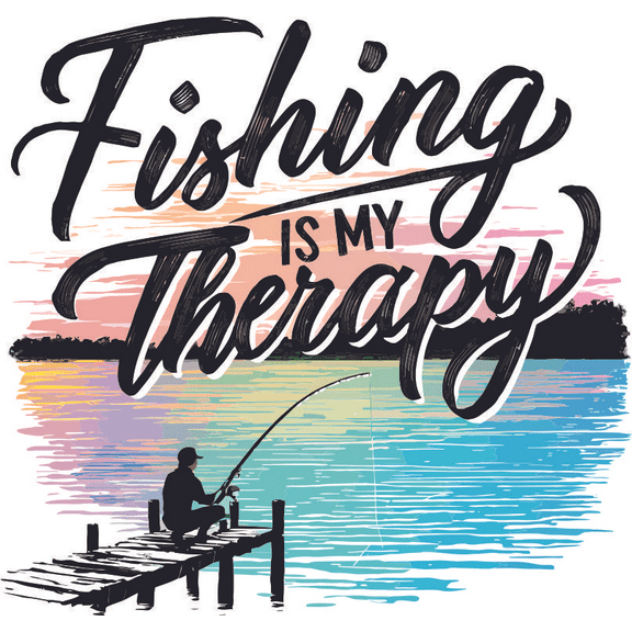 Fishing Is My Therapy Quote Fish Fisher Fishers Fisherman Quotes Vinyl Design Wall Sticker Wall Art Wall Decal Boy Girl Kid Room Pool Area Bedroom Home Decor Stickers Decoration Size (28x28 inch)