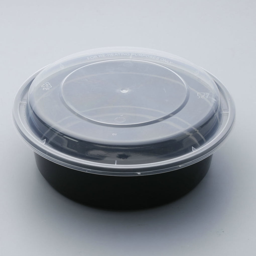 30pcs 900ml Round Shaped Disposable PP Food Container Transparent Lid