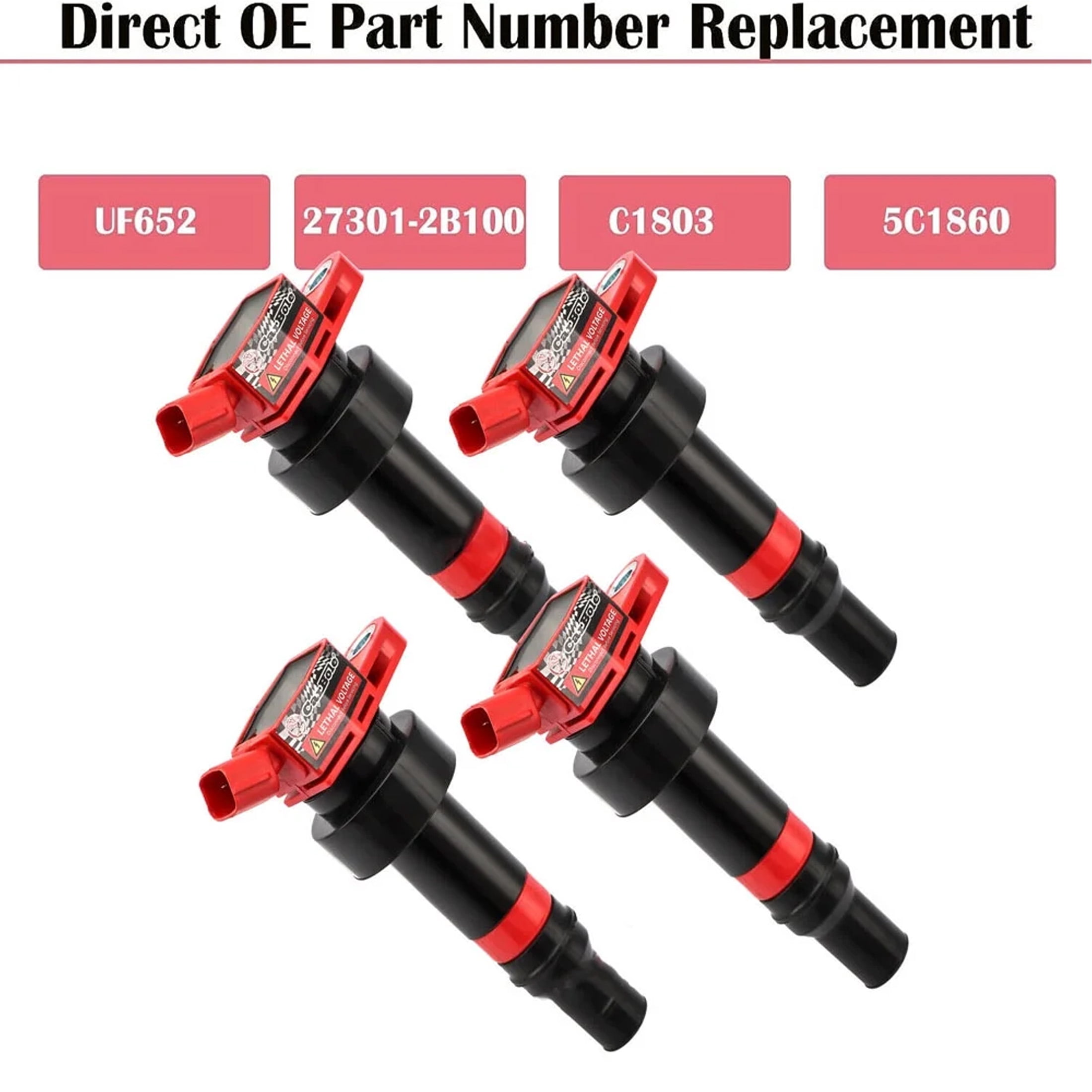 Set of 4 Ignition Coils Pack and Spark Plugs Compatible with Hyundai Kia Dodge Accent Veloster Rio Soul Attitude L4 1.6L Replacement for UF652