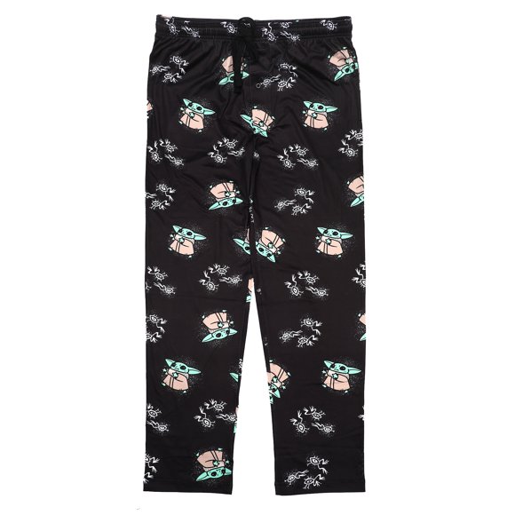 Star Wars The Mandalorian The Child Grogu Character Print Men’s Black Sleep Pajama Pants, Black, Large