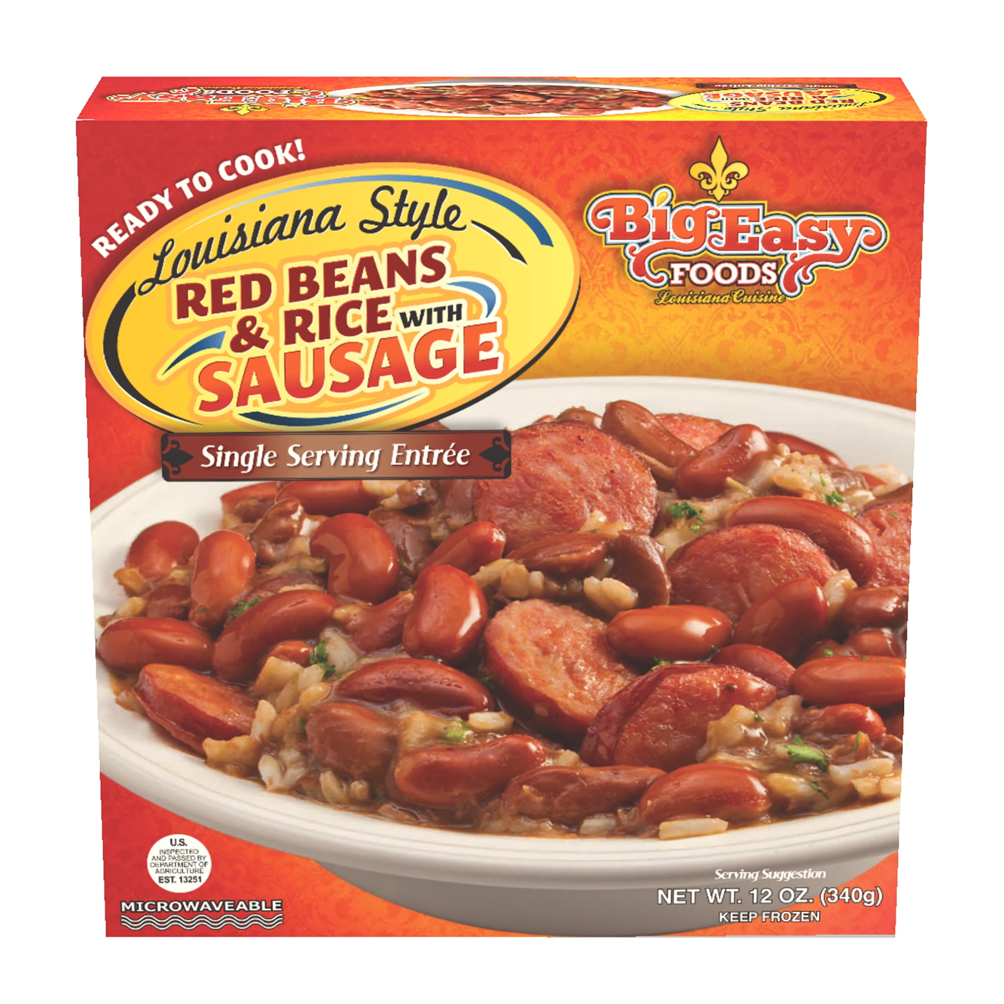 Big Easy Foods Louisiana Style Frozen Entree, Red Beans & Rice with Sausage, 12oz