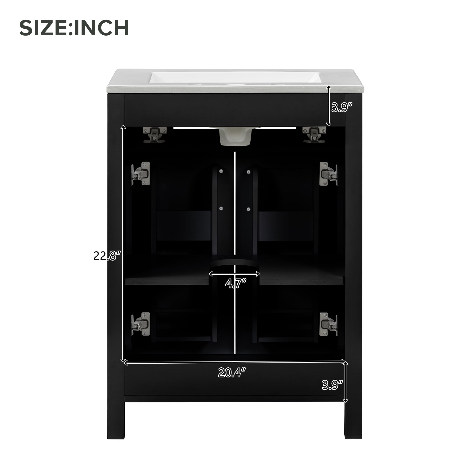 Harper & Bright Designs 24" Bathroom Vanity Combo with Ceramic sink, Small Bathroom Vanity Cabinet with 2 Storage Soft Close Doors, Black