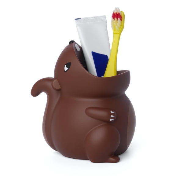 Lily’s Home Kids Toothbrush Holder Toothbrush Organizer – Durable Silicone Animal Tooth Brush Holder – Easy to Clean Toothbrush and Toothpaste Holder – Toothbrush Holders for Bathrooms  - Squirrel