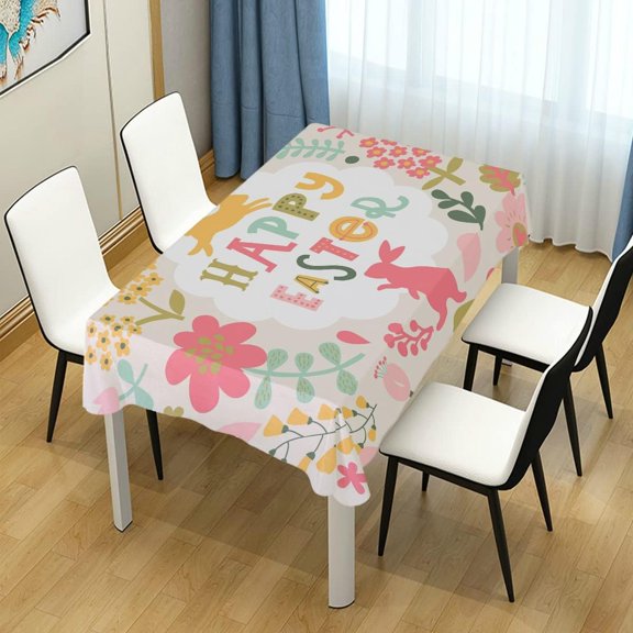 SKYSONIC Easter Bunny Flower Rectangle Tablecloth Spill-Proof Polyester Table Cloth Table Cover for Kitchen Dining Picnic Holiday Party Decoration,60x120 Inch