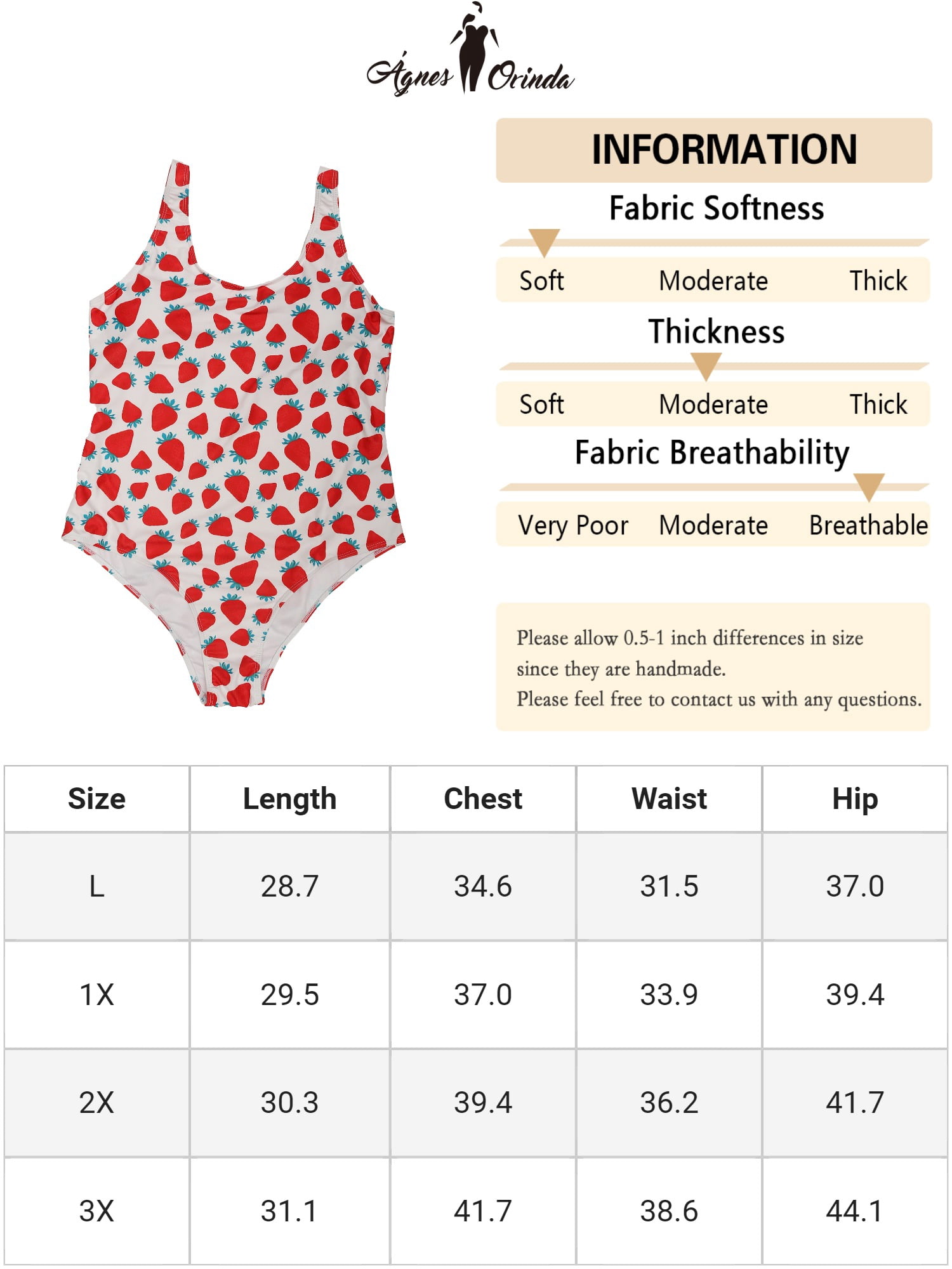 DARING DIVA Women's Plus Cute Strawberry Pattern Swimwear Bathing Suits L White