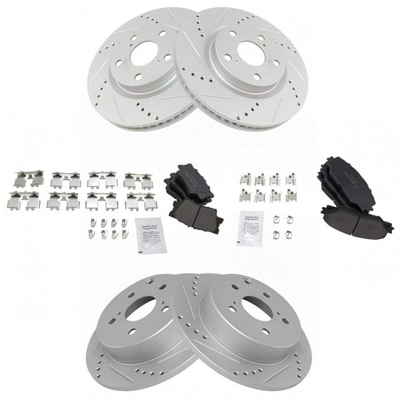 TRQ Front and Rear Performance Brake Pad & Rotor Kit Brake Pads Brake Rotors Set Ceramic Premium G-Coated Fits Select 2006-2018 Toyota RAV4