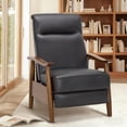 thumbnail image 3 of AFO Mid Century Modern Recliner Chair, Leather Push Back Armchair with Retractable Footrest, Solid Wood Legs, High Back Lounge Chair for Living Room, Black, 3 of 10