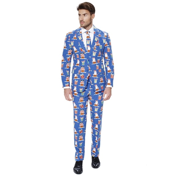 OppoSuits Mens Giftmas Eve Two Button Formal Suit, Blue, 48  / W x L