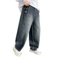thumbnail image 3 of GBSYEWXS Kids boys Jeans Solid Color Wide-Leg Distressed Blue Trendy Pants Size 5-6 T, 3 of 9