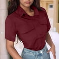 thumbnail image 2 of Lixiuxyad Ladies Button down Blouse Women's Casual Solid Color Shirt With Lapel Short Sleeved Shirt, 2 of 6