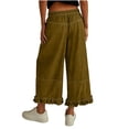 thumbnail image 5 of FNFYFH Cropped Jeans for Women Ruffle Hem Jean Pants Denim Wide Leg Capri Pants with Pockets, 5 of 6