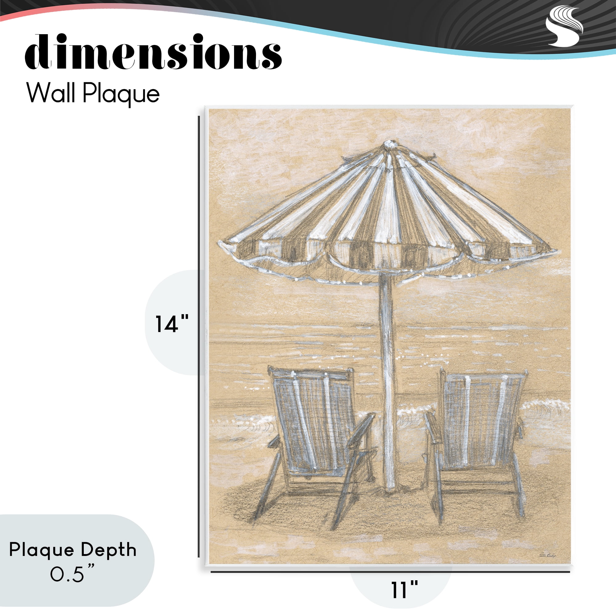 Stupell Industries Umbrella & Chairs Drawing Wall Plaque Art, design by Patti Bishop