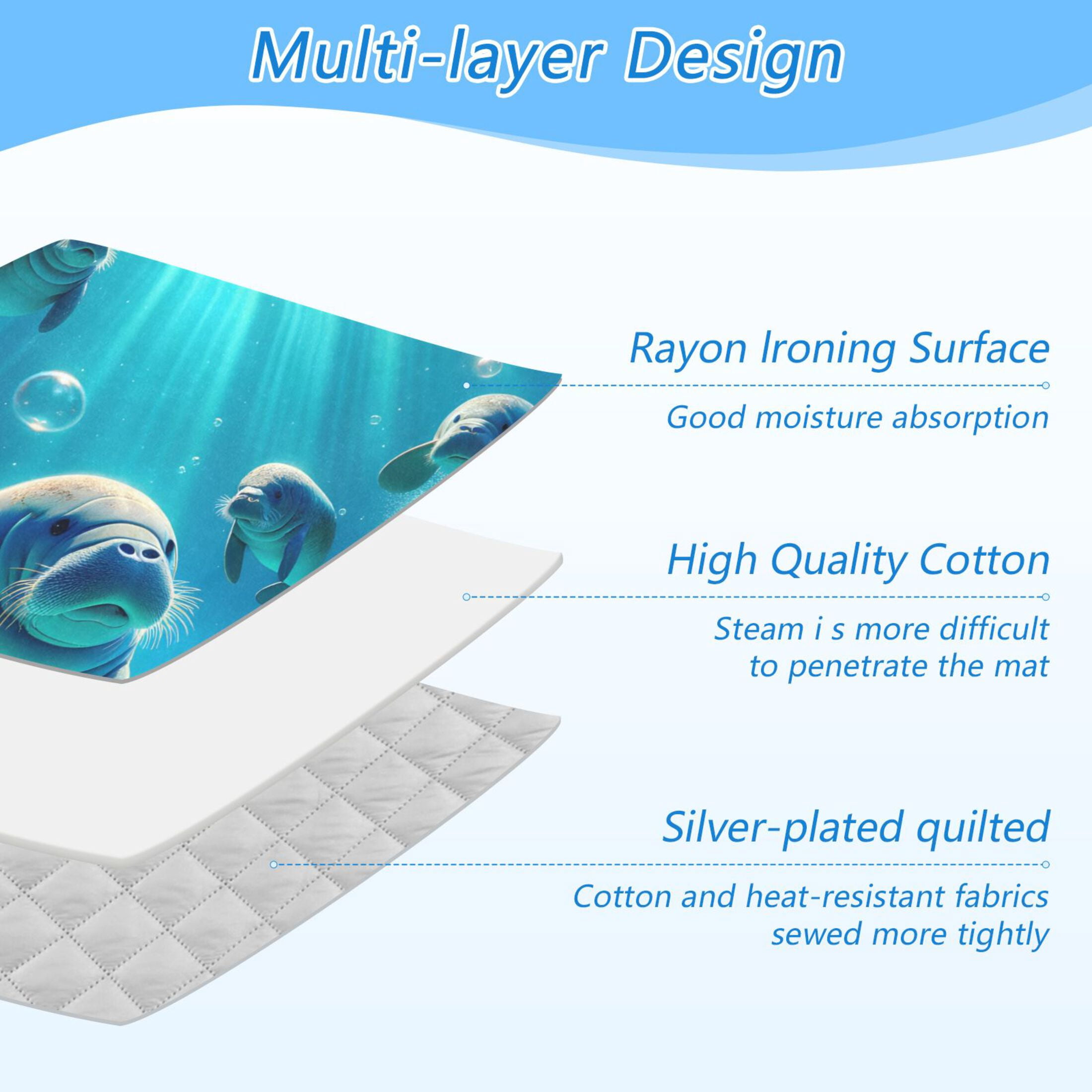 Cute Seals in Sea Water Plants Ironing Mat Blanket Portable Travel Ironing Pad Heat Resistant Pad 47.2" x 27.6”