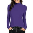 thumbnail image 5 of Women's Turtleneck Cotton Long Sleeve Tops Casual Loose Fit Shirts Basic Tunic Trendy Undershirt Tee（Purple，S）, 5 of 9