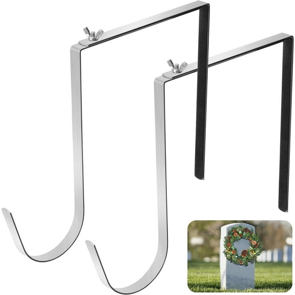 Ebaokuup Grave Wreath Holder 2-Pack, Adjustable 6-11 inch Stainless Steel Cemetery Headstone Stand for Christmas & Holiday Decor
