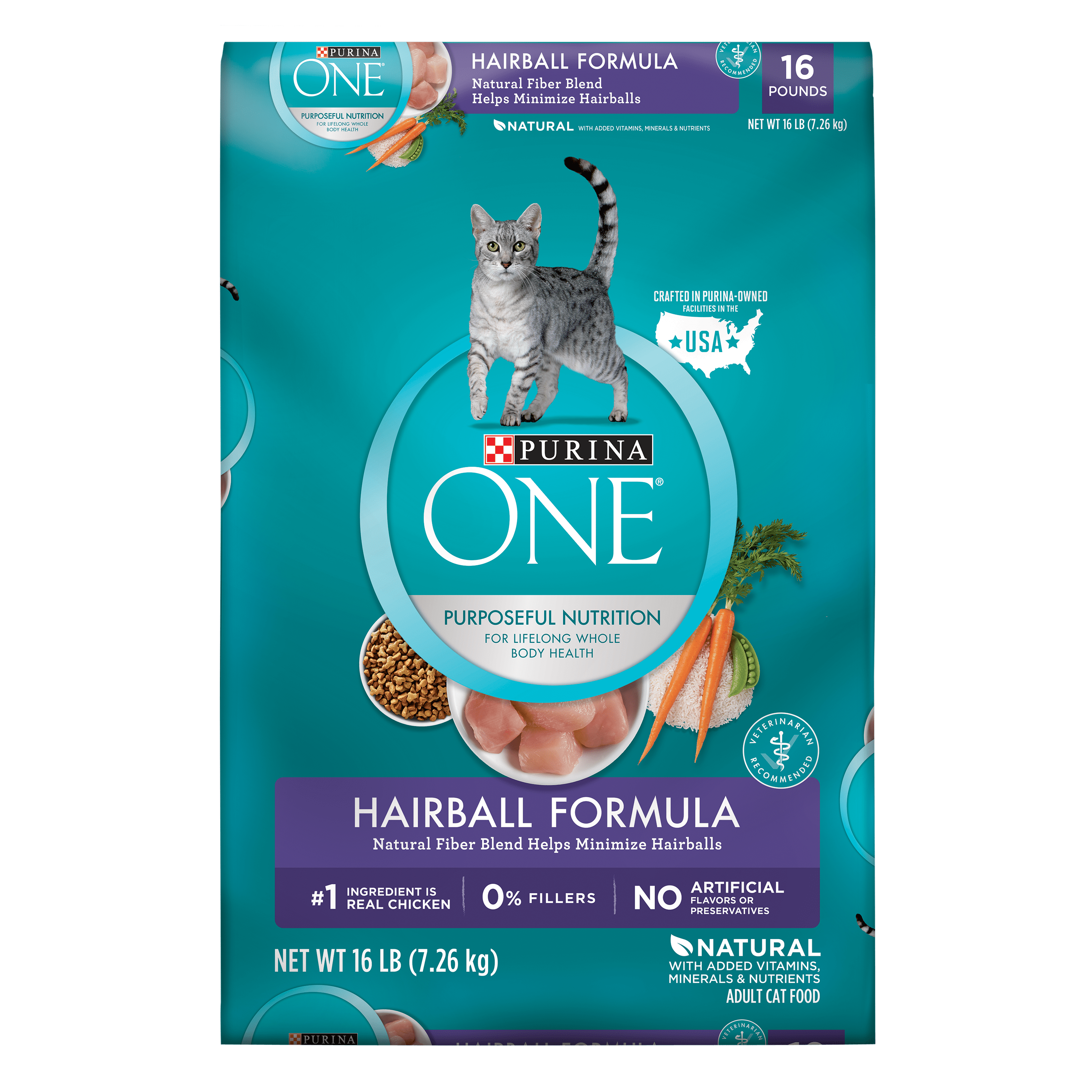 Purina ONE Hairball Formula Adult Dry Cat Food, 16 lb