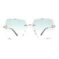 thumbnail image 1 of Womens Rimless Luxury Fashion Bevel Edge Rectangle Sunglasses Gold Green, 1 of 4