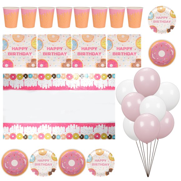 MasteelfCA 1 Ensemble 65 Pcs Ensemble de Décoration de Table à Thème Beigne pour Fête d'Anniversaire Dessert (Rose)