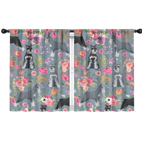 Blackout Kids Curtains,Schnauzer and Flower Childrens Insulated Curtains Set Of 2,Bedroom Essentials,Toddler Room Decor 42x54in(106x137cm)