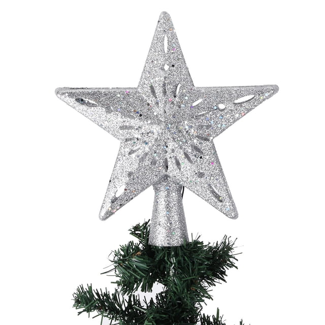 100-240V LED Hollow Star Snowflake Projector Light Rotation Lamp for Christmas Tree Top Decorationsilver US