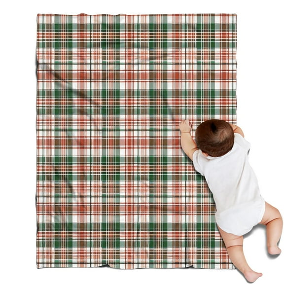 Green Red Brown and White Checkered Pattern Blanket,Comfortable Soft Flannel Throw Blanket,All Season,Warm Lightweight Blankets for Sofa Bed Couch Living Room Chair,30"x40"