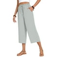 thumbnail image 2 of Women'S Cropped Pants Drawstring Casual with Pockets Loose High Waisted Wide Leg Lounge Pants Light Grey S, 2 of 6