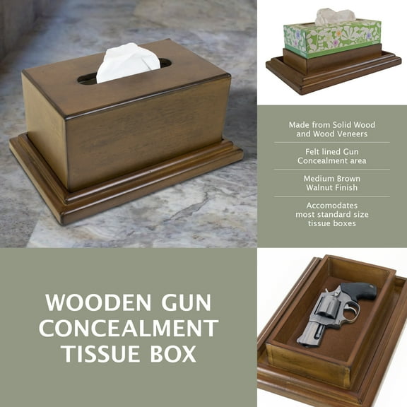 American Furniture Classics Model 434 Wood Tissue Box with Hidden Gun Compartment