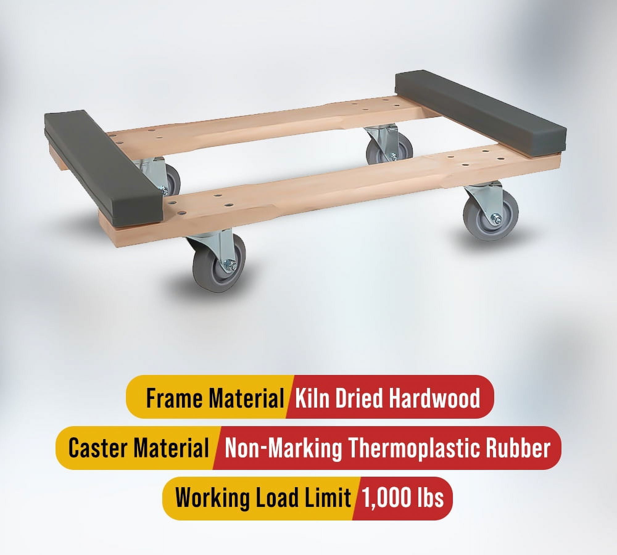 32"x18" Chicago Style 4 Wheel Dolly - 1000 lbs Capacity - Furniture Moving Cart Dolly for Transport & Carrier - Heavy Duty Caster Dolly Movers with Non Marking Wheels