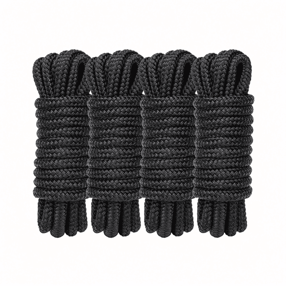 MISSMILE 4 Pack 3/8" X 15’ Boat Dock Lines for Boat & Pontoon,Premium Marine- Grade Double Braided Nylon Dock Line,Pre-Spliced with a 12" Eyelet-Black,Boating Gifts for Men | Double Braided