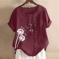 thumbnail image 2 of Mujeres manga corta casual cuello redondo impreso botón suelto túnica camisa blusa tops Pompotops  hkajfhjk466970, 2 of 5