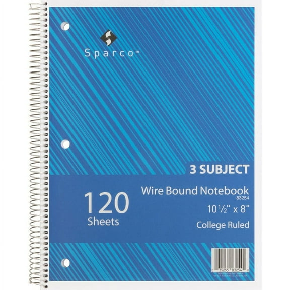 Sparco Wirebound College Ruled Notebooks - 120 Sheets - Wire Bound - College Ruled - Unruled - 16 lb Basis Weight - 8" x 10 1/2" - Assorted Paper - Assorted Cover - Chipboard Cover | Bundle of 5 Each