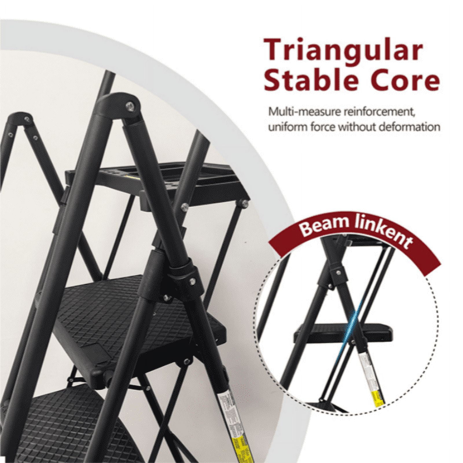 5-Step Foldable Steel Ladder, Step Stool with Detachable Tool Tray & Handrails, Wide Non-Slip Pedals, Lightweight Portable Folding Step Ladder for Home Kitchen Painting Cleaning