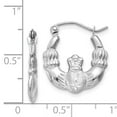 thumbnail image 3 of 14K White Gold Satin and Diamond Cut Claddagh Hoop Earrings, 3 of 3