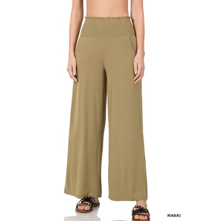 Zenana Women & Plus Smocked Wide Waistband Flared Bottom Casual Lounge Gaucho Pants price history on PriceWatchPro