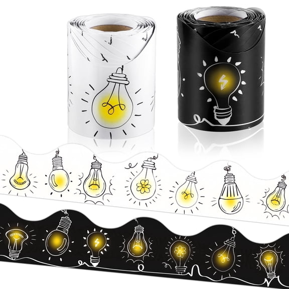 Elcoho 2 Rolls 65.6 foot Doodle Light Bulb Scalloped Bulletin Board Border Trim for Classroom Back to School Wall Decor