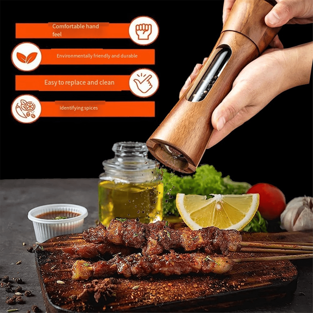 Pepper Mill Wood Salt and Pepper Mill Manual Salt Mill Spice Mill with Adjustable Ceramic Grinder for Pepper Salt Spices