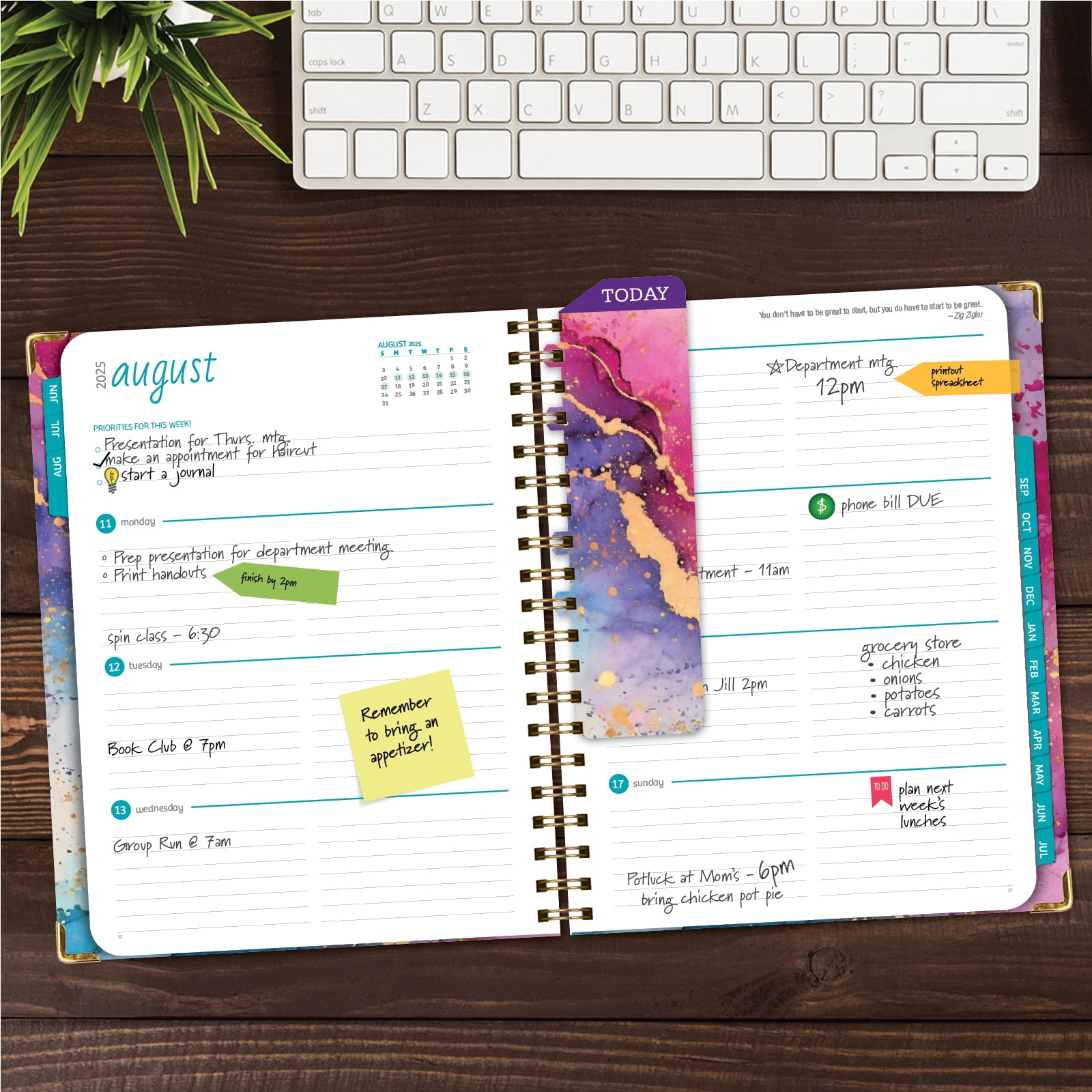 Academic Year 2025-2026 Planner, June 2025 - July 2026, 8.5"x11" Daily Weekly Monthly Planner Yearly Agenda, Hardcover, Bookmark, Pocket Folder and Sticky Note Set (Rainbow Gold Marble)
