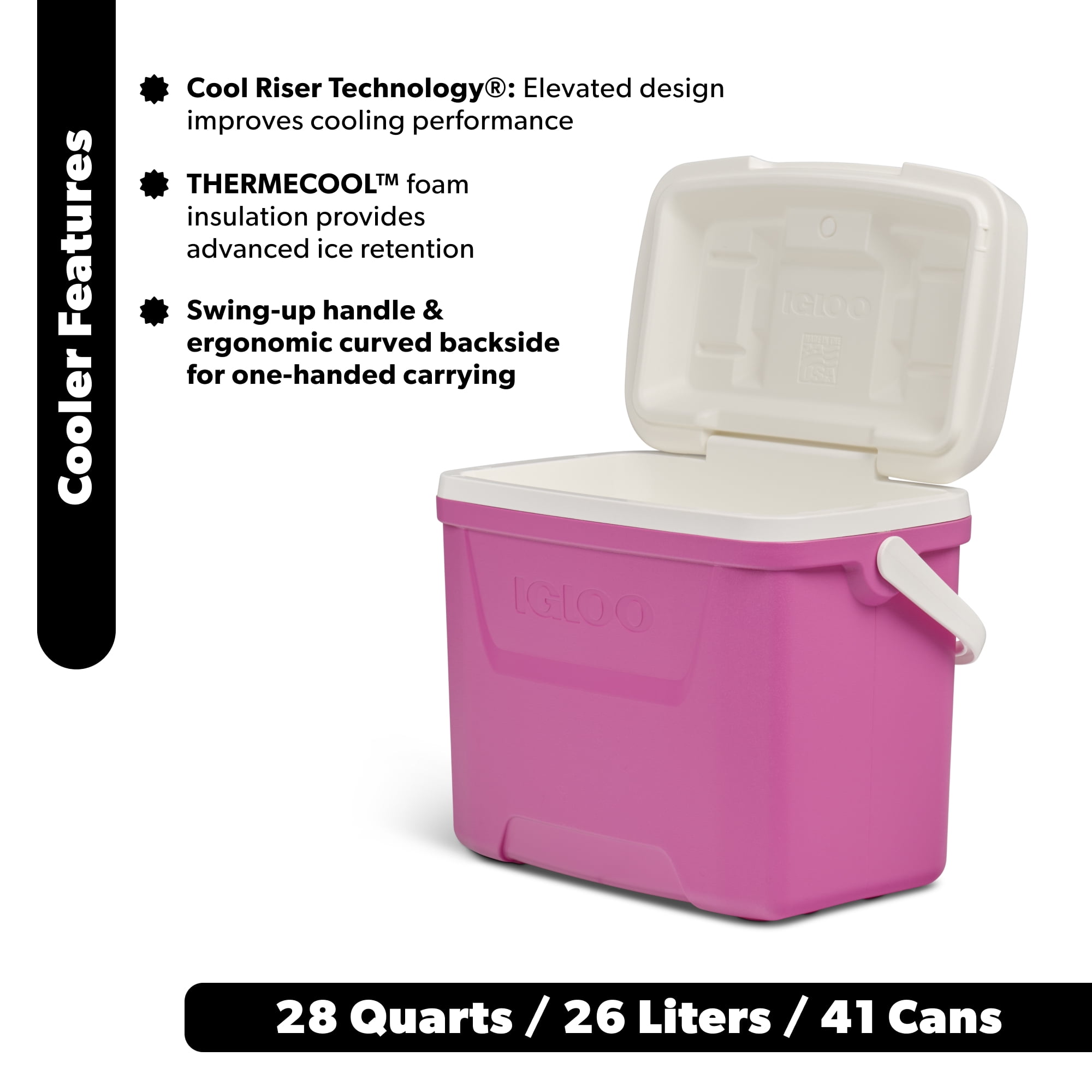 Igloo 28 QT Laguna Hard-Sided Ice Chest Cooler, Pink