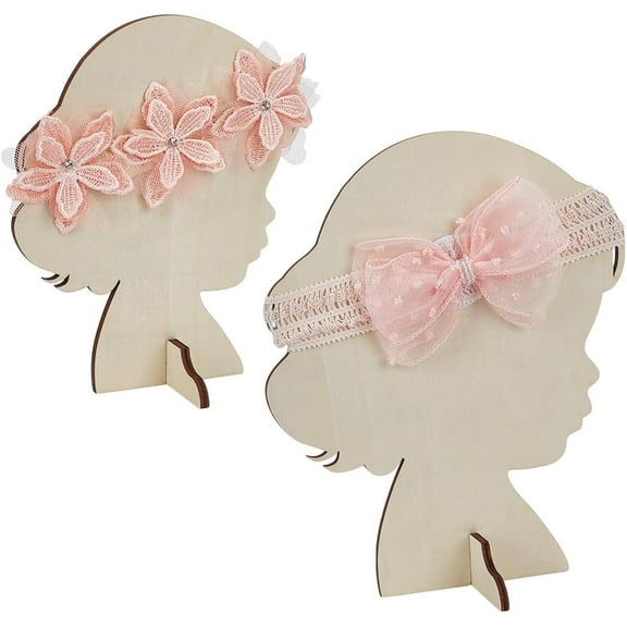 2 Set Bow Display Stands 2 Sizes Wooden Hairband Display Stand Wooden Human Side Face Silhouette Hairpin Holder Humanoid Display Rack for DIY Crafts Selling Boutique Exhibition