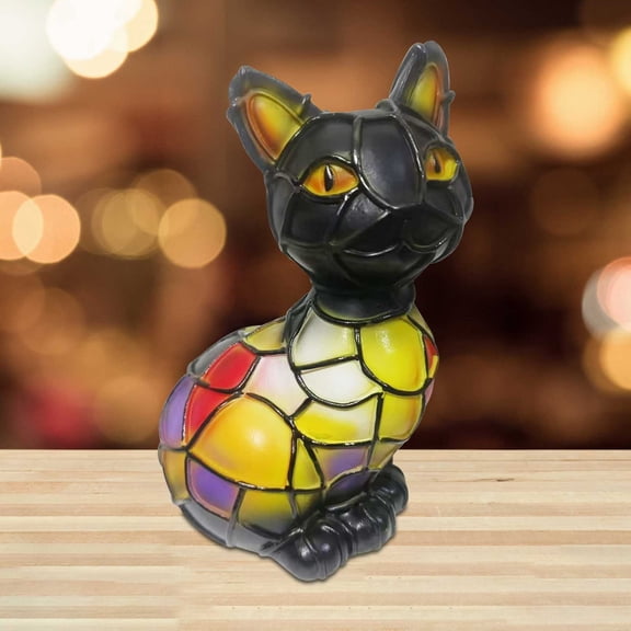 3D Animal Table Lamp, Retro Stained Animal Night Light Lamp, Cute Resin Animal Lamps, Vintage Animals Bedside Lamp with USB Ports Suitable for Living Room, Bedroom, Home Office (Cat-B)