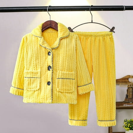 

Hbdhejl Outfit Set For Boys Girls Toddler Child Pajama Sets Button Down Long Sleeve Shirt Long Pants Solid Color Loungewear 2Pcs Beige 12-14 Years
