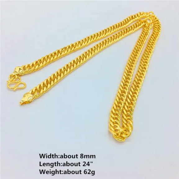 K-KED 2 Types 24K Yellow Gold Plated Thick Flat Sideway Gentle Men's Chains Necklace-8mm 24"